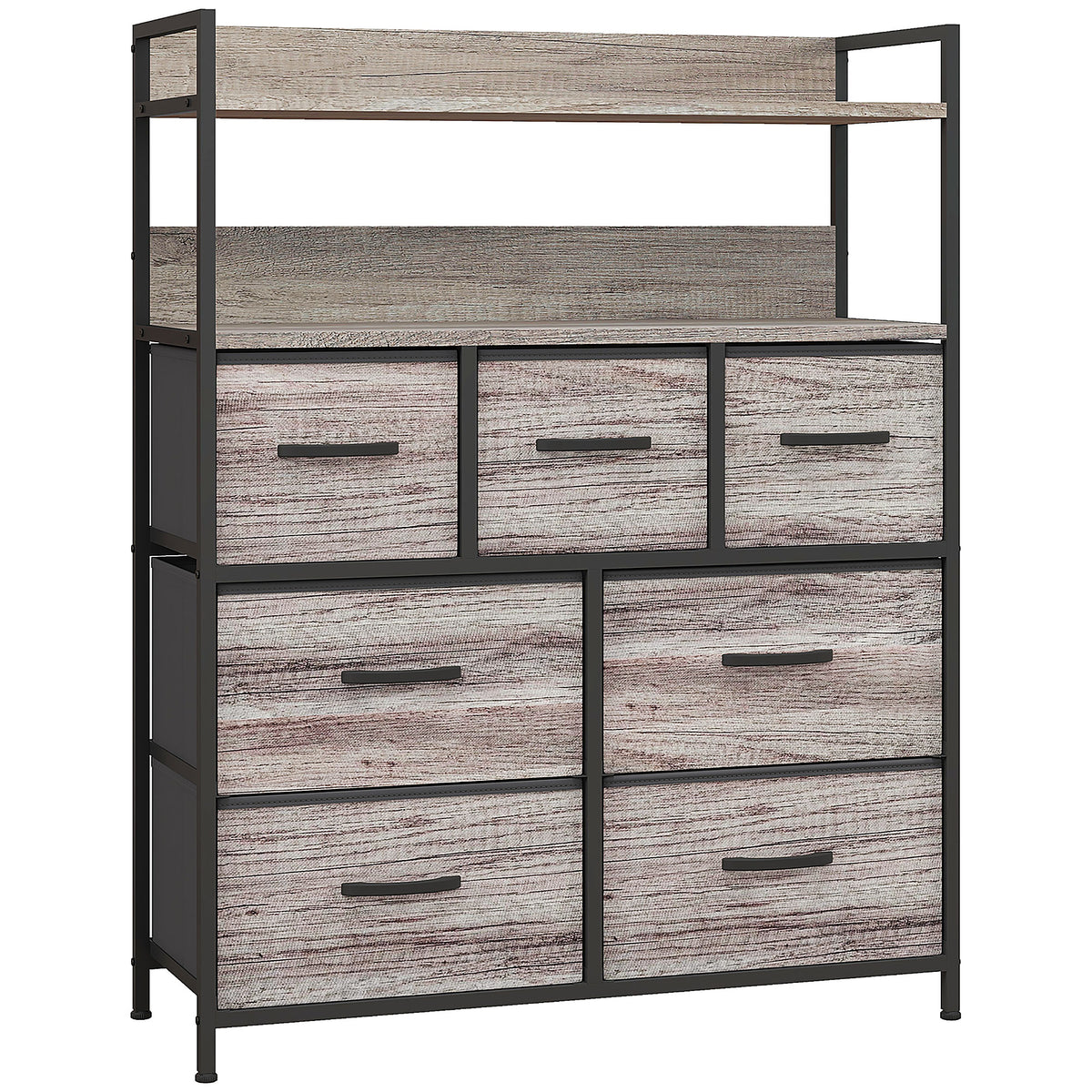 Meuble de rangement commode 7 tiroirs en tissu pliables et amovibles étagères ouvertes, gris