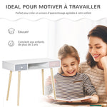 Eskandinaviar estiloko haurrentzako mahaia, tiradera eta biltegiratze-konpartimenduarekin, 100L x 48l x 76,5H cm, MDF eta pinua, zuria, grisa eta arrosa