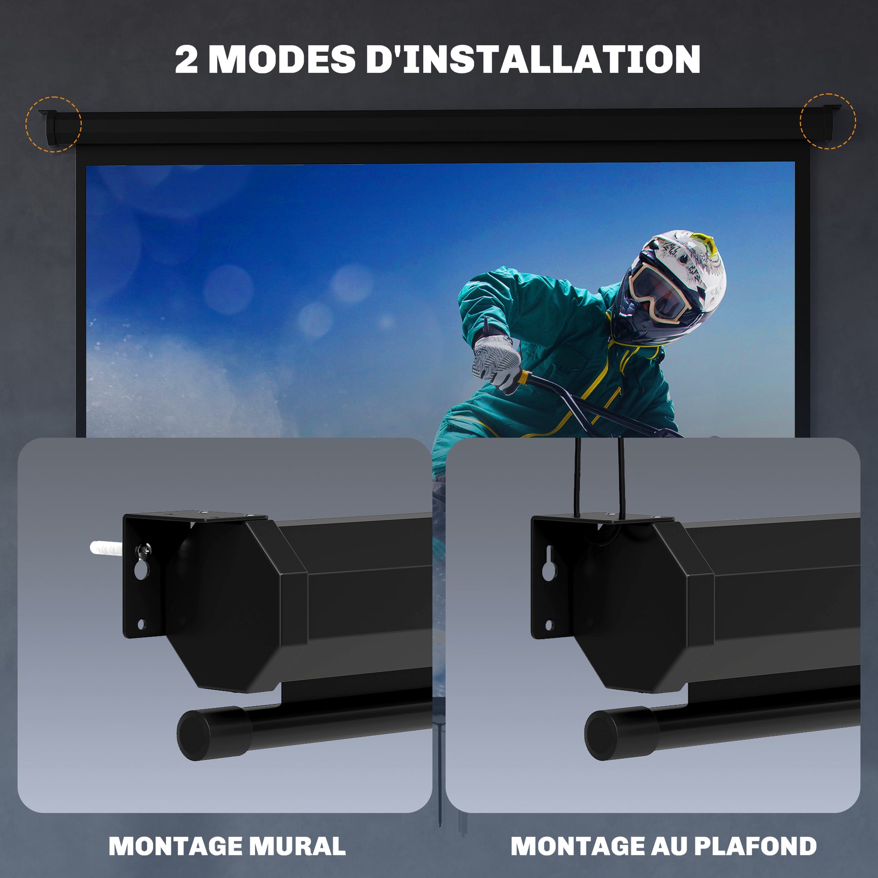 Écran de projection de 84 pouces, écran vidéoprojecteur, 4:3 4K HD, fixation mur ou plafond, 181l x 8P x 138H cm, noir