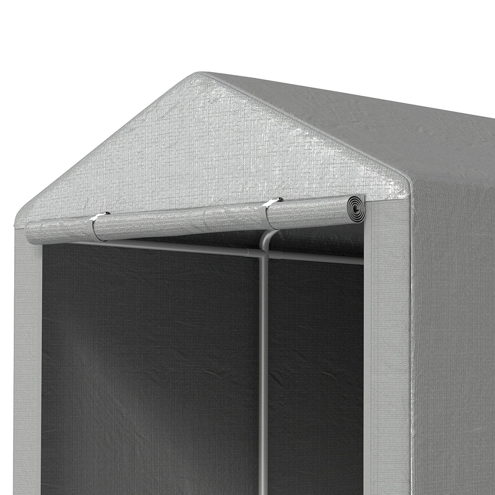 Abri de jardin tente de stockage imperméable abri moto porte enroulable fermeture éclair, 160 x 218 x 172 cm, gris clair