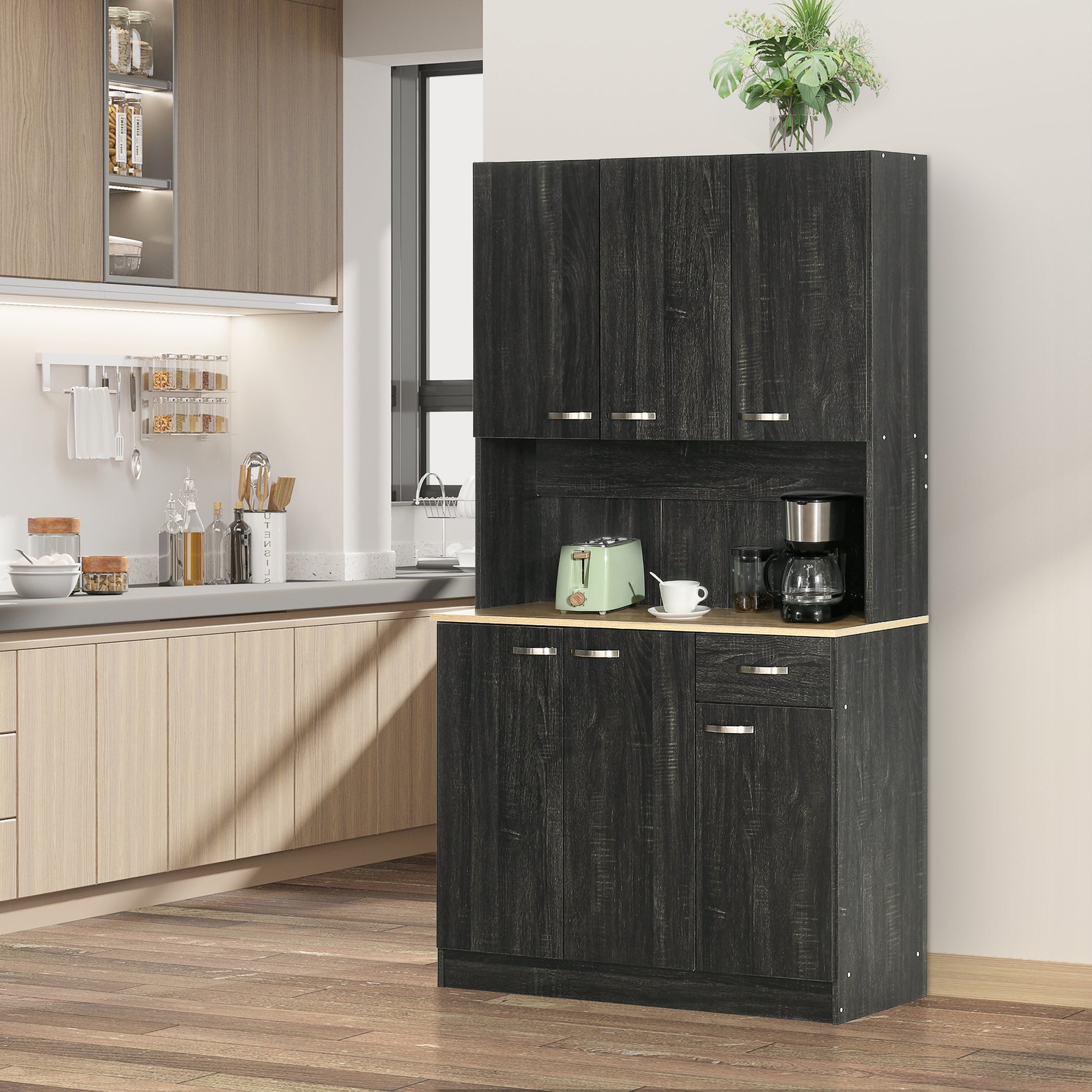 Buffet de cuisine armoire de cuisine contemporaine multi-rangements 6 portes 1 tiroir + grand plateau