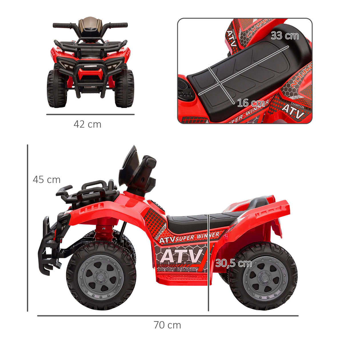 Quad buggy voiture électrique enfant quad électrique 18-36 mois 6 V 2 Km/h max. rouge