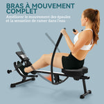 Rameur hydraulique à 12 niveaux avec écran LCD, pour l'entraînement cardio à domicile, charge max. 130 kg, noir