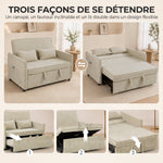 Canapé Convertible 2 Places, Canapé-Lit 3 en 1 Chenille 125 cm avec Dossier Réglable, Assise Large, 2 Oreillers, Crème