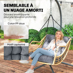 Fauteuil suspendu en résine tressée avec support, chaise suspendue, coussin, attache de sécurité, hauteur réglable, gris