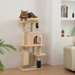 Arbre à Chat, Tour de Jeux, Hauteur de 104 cm, avec Lit, Maison, Brosse de Toilettage, 44l x 34P x 104H cm, Beige