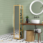 Meuble colonne de salle de bain à 6 niveaux en bambou avec miroir, 6 étagères, naturel, 35L x 35l x 168H cm