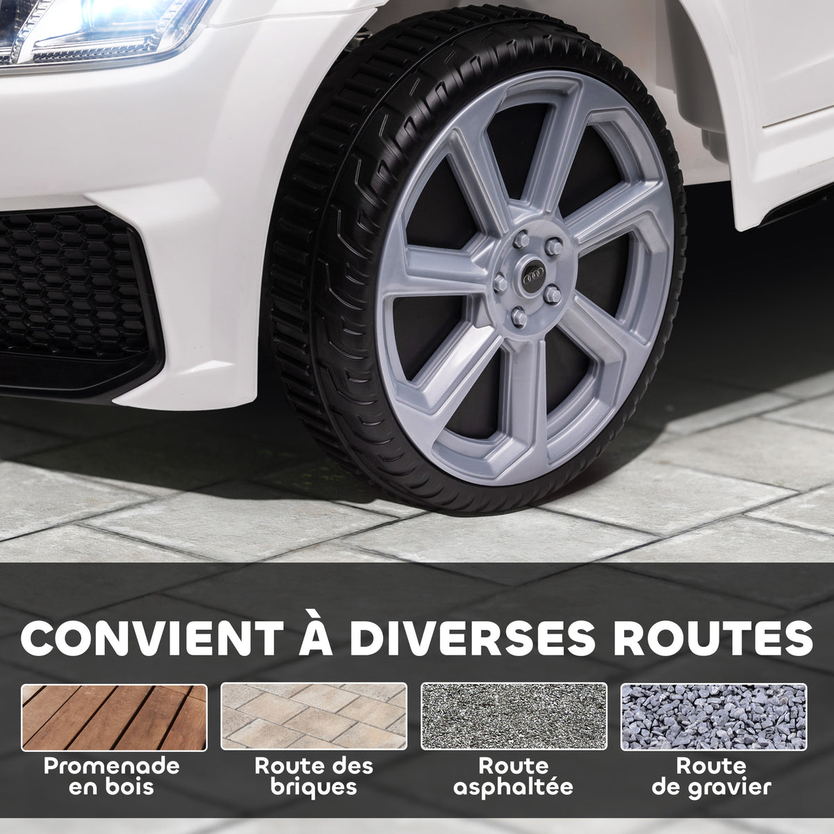 Voiture électrique enfant véhicule électrique enfant Audi TT RS 12 V 30 W V. Max. 3 Km/h télécommande 2,4G Effets sonores + Lumineux Blanc