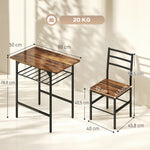Ensemble table salle à manger avec 2 chaises, table de cuisine avec chaises pour 2 personnes, cadre en métal, marron