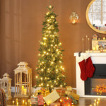 Sapin de Noël artificiel 180 cm, arbre de Noël slim avec 200 lumières 8 modes d'éclairage 605 branches articulées, vert