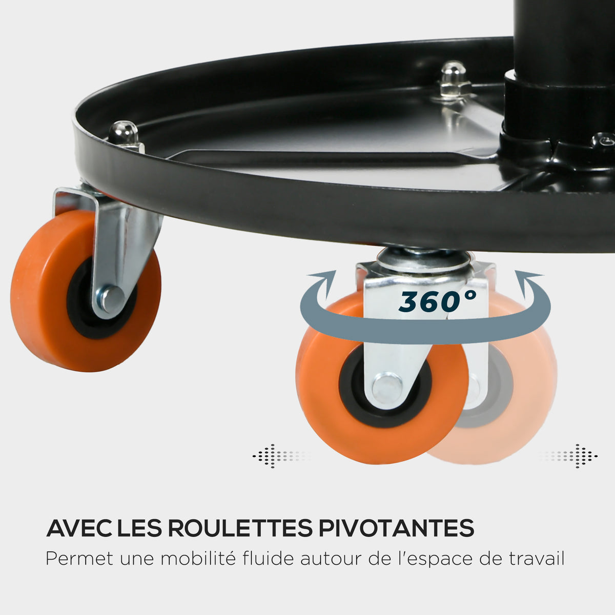 Tabouret de mécanicien siège pivotant hauteur réglable plateau de 100 kg pour le garage et la réparation automobile noir