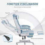 Chaise gaming, fauteuil gaming ergonomique avec repose-pieds, hauteur réglable, dossier inclinable, 63x63x123cm, bleu