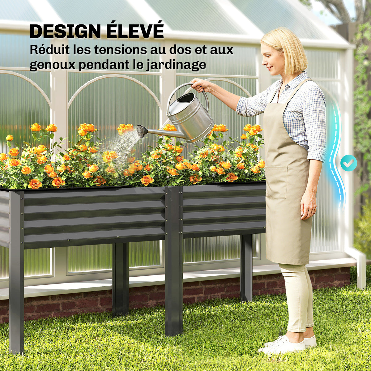 Potager sur Pieds en Métal, Jardinière Surélevée en Métal 241L avec Barres Renforcées et Tissu Non-Tissé, Gris Foncé-6