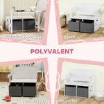 Coffre à jouet enfant 3 en 1, ensemble table et chaises avec 2 bacs en tissu amovibles, 67,5 x 46,5 x 56,7 cm, blanc