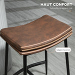 Lot de 2 tabourets de bar avec repose-pieds acier style industriel assise incurvée 48,5 x 38,5 x 68,5 cm marron noir