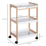 Chariot de service desserte de cuisine à roulettes 2 étagères + plateau amovible bois de pin MDF blanc