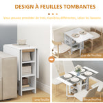 Table de cuisine table de salle à manger pliable amovible 3 étagères 2 abattants design moderne 120 x 60 x 75 cm blanc