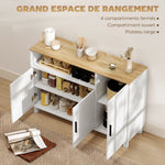 Buffet, meuble de rangement avec 3 portes, compartiment ouvert et étagères réglables, 110 x 33 x 75 cm, blanc