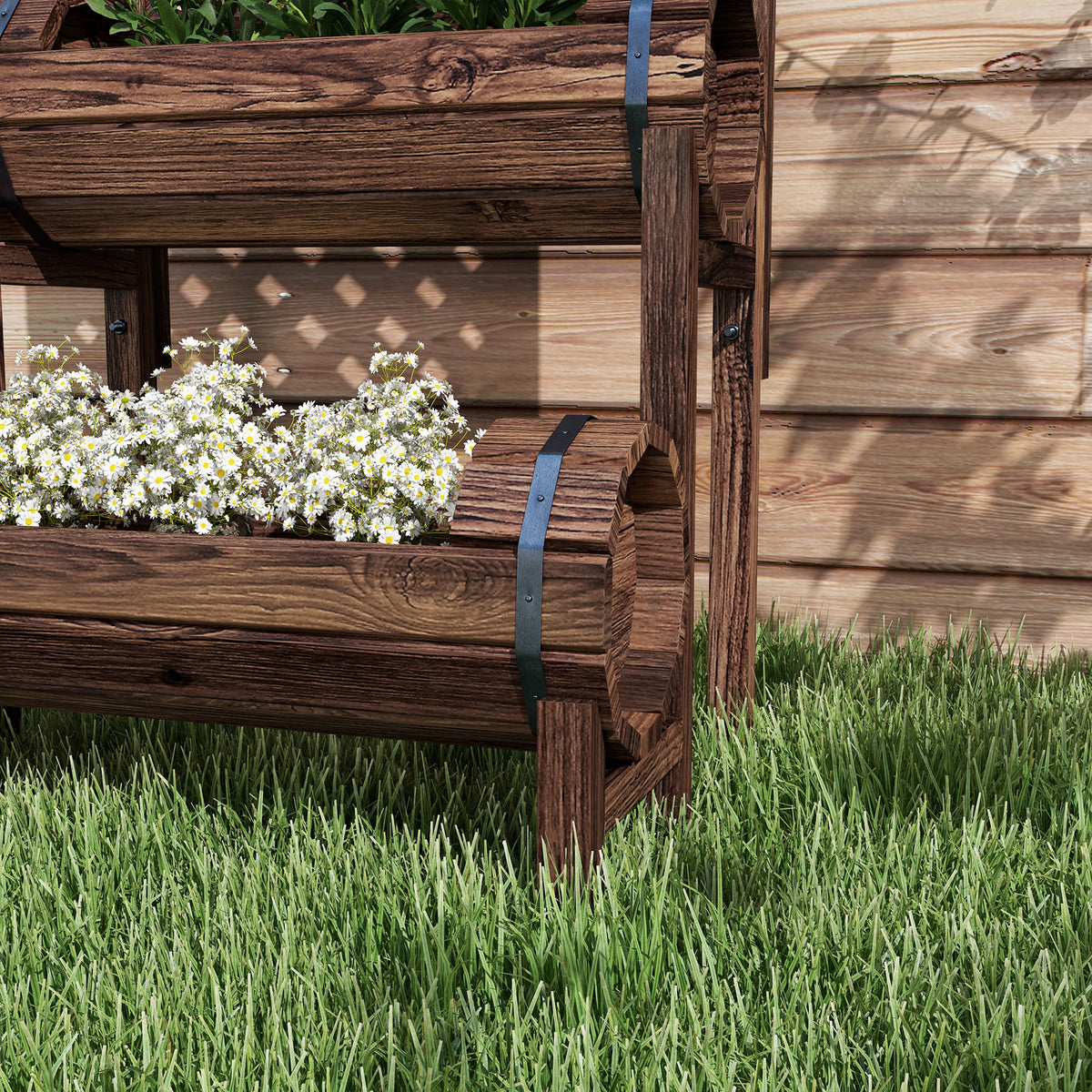 Jardinière sur pieds surélevée avec treillis carré potager 2 niveaux pour terrasse, balcon jardin 42 x 49 x 80 cm marron