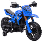Moto da cross elettrica per bambini 3-8 anni, batteria 6V, 2 motori, clacson e rotelle, carico 30KG, blu