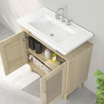 Meuble salle de bain sous lavabo meuble sous lavabo portes en rotin pieds bois de pin 2 niveaux 60 x 30 x 60 cm chêne