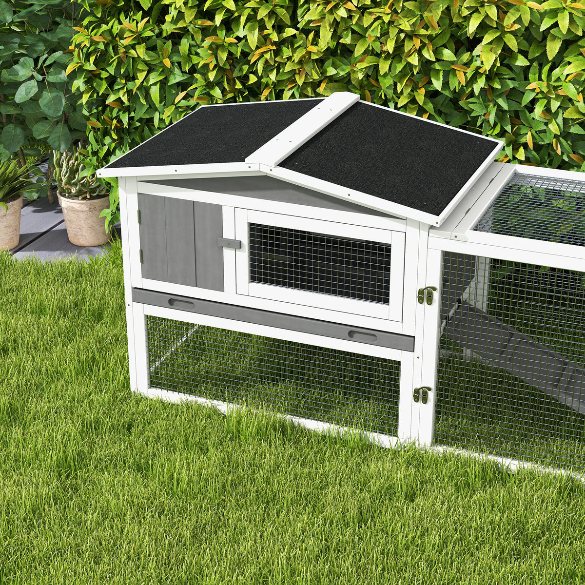 Clapier cage à lapins 2 étages tiroir déjection enclos extérieur amovible toit ouvrant 156x58x68cm bois massif pin