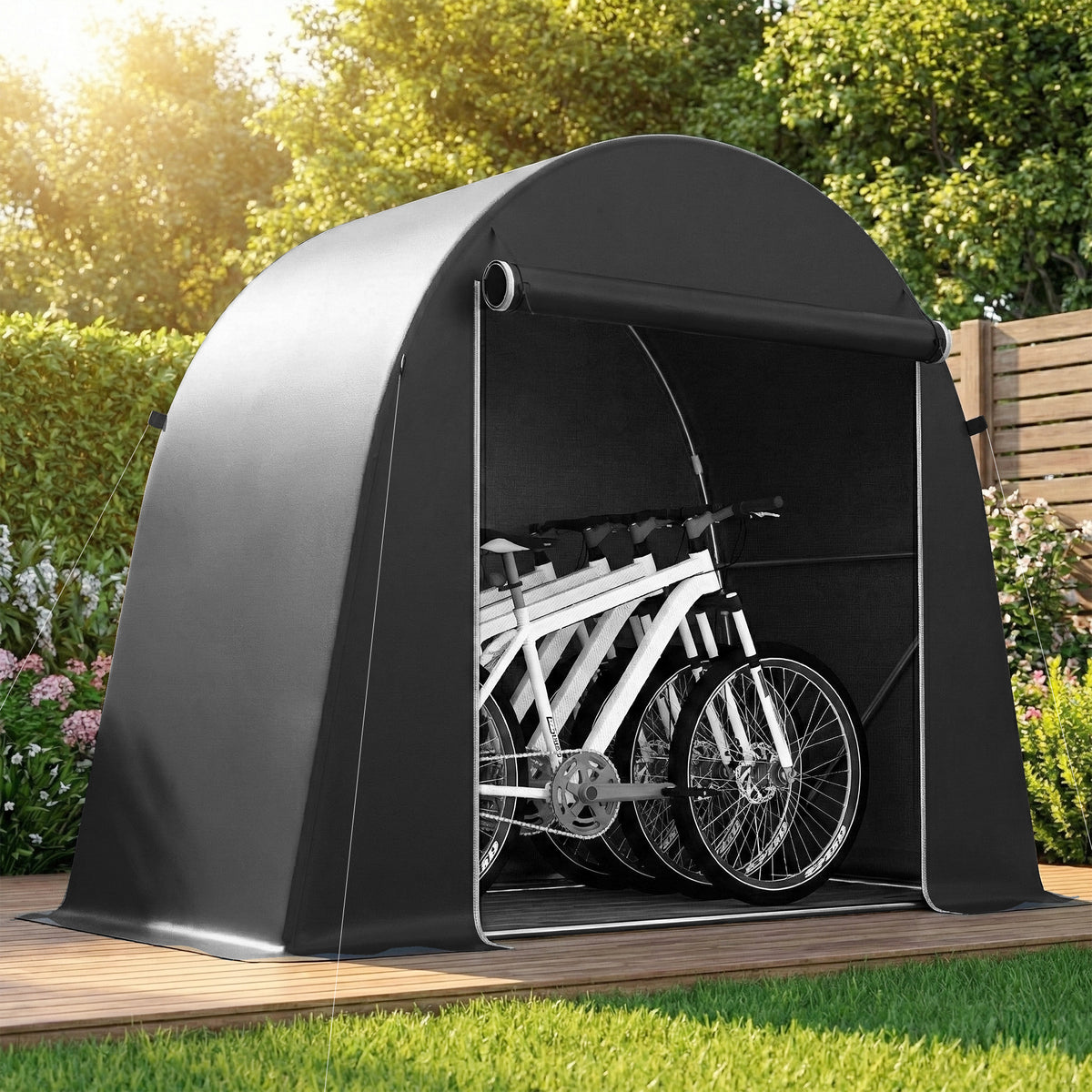 Abri de jardin tente de stockage étanche abri moto porte enroulable fermeture éclair, 245 x 120 x 200 cm, gris foncé