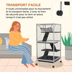 Cage pour Petits Animaux Portable à 4 Niveaux avec Roulettes, 2 Portes, 3 Rampes, Hamac et Plateau Amovible