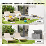 227 L Lockable Outdoor Storage Box with Gas Spring, Wood Look, 106.5x43x54.5cm, Gray