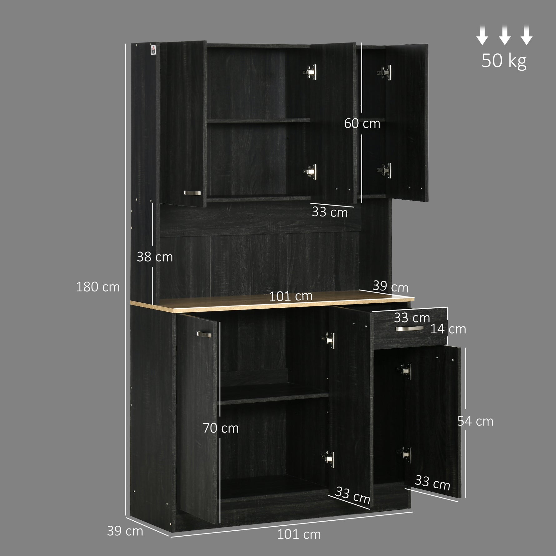 Buffet de cuisine armoire de cuisine contemporaine multi-rangements 6 portes 1 tiroir + grand plateau