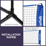 Filet de badminton, filet portable, hauteur ajustable 107-155 cm, avec sac de transport, cadre métallique, noir, bleu