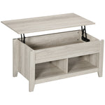 Table basse plateau relevable, table de salon avec étagères et compartiment caché,105 x 50 x 49-62,5 cm pour salon, chambre, aspect chêne clair