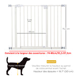 Barrière de sécurité largueur réglable 74-80 / 91,5-97,5 cm double verrouillage fermeture automatique barrière chien pour porte couloir escalier sans perçage acier blanc