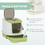 Maison de toilette pour chat bac à litière fermé chat avec porte translucide pelle incluse 40,5 x 52,5 x 42,5 cm vert