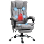 Fauteuil de bureau massant et chauffant, chaise de bureau, chaise ergonomique avec hauteur réglable, dossier inclinable, repose-pied et télécommande filaire, pivotant à 360°, gris