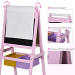 3-in-1 Kindertafel – Kinderstaffelei – doppelseitige Tafel – Whiteboard und Kreidetafel – Papierrolle mit Zubehör + integrierte Aufbewahrungskörbe – MDF, Rosa