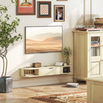 Meuble TV suspendu, meuble télé pour téléviseur jusqu'à 50 pouces, tiroir rabattable 2 étagères 120x24x16cm bois naturel