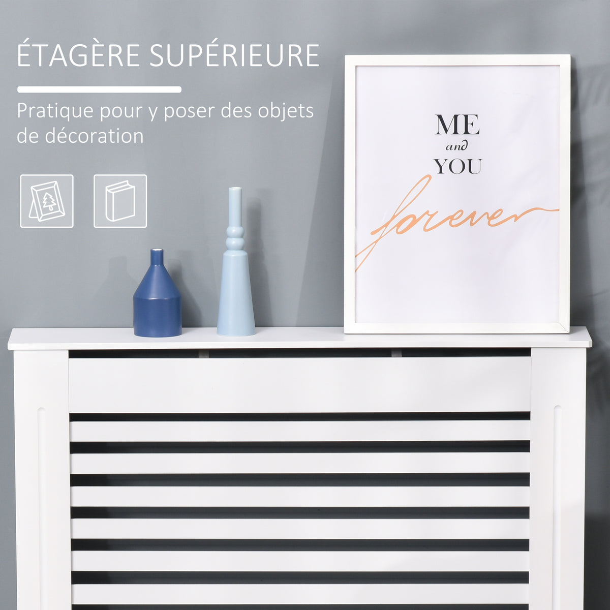 Cache-radiateur couverture radiateur Design à Lattes Panneau Cabinet pour salon cuisine chambre couloir dim. 112L x 19l x 81H cm MDF Blanc