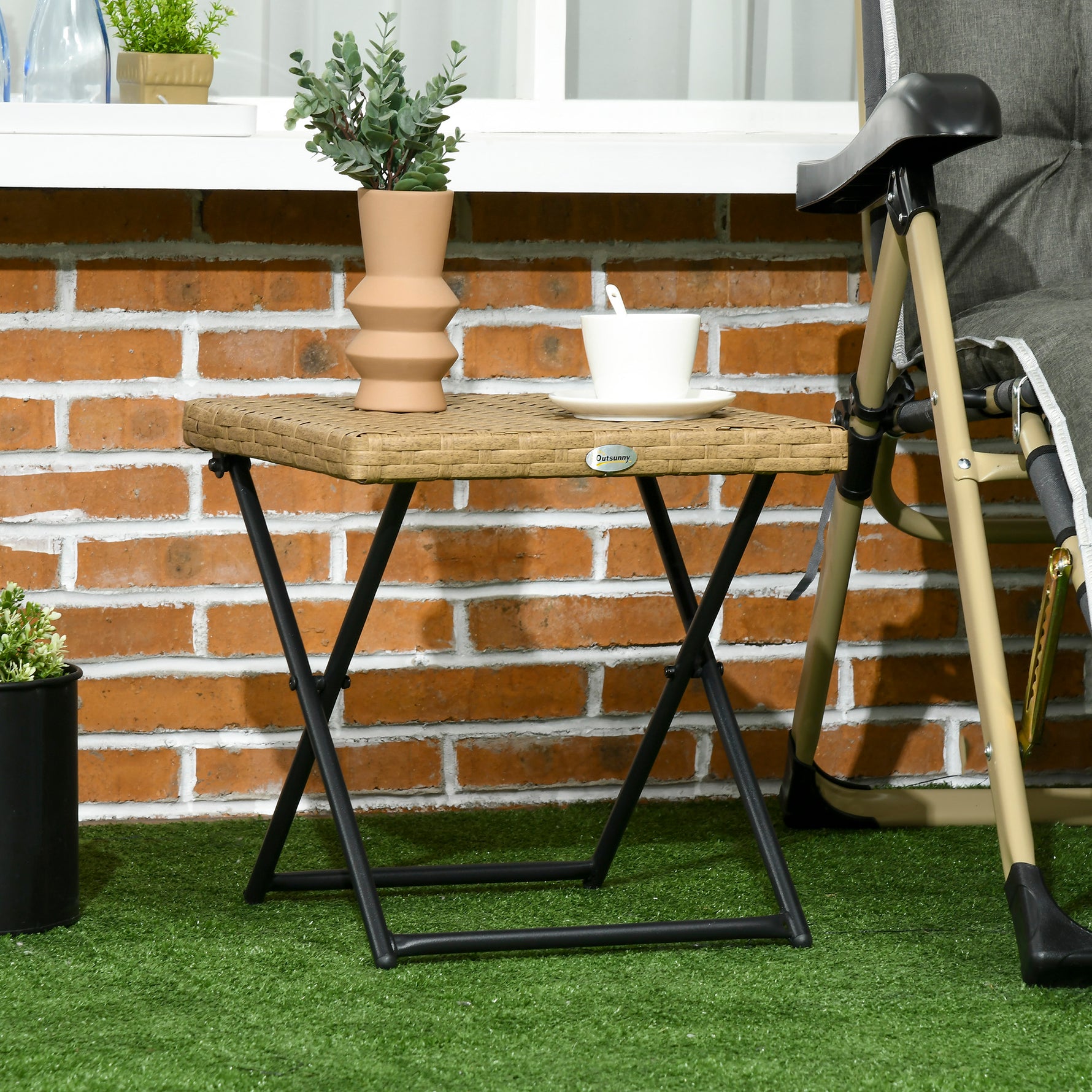 Table basse pliable de jardin style cosy chic dim. 40L x 40l x 40H cm métal époxy résine tressée bois naturel
