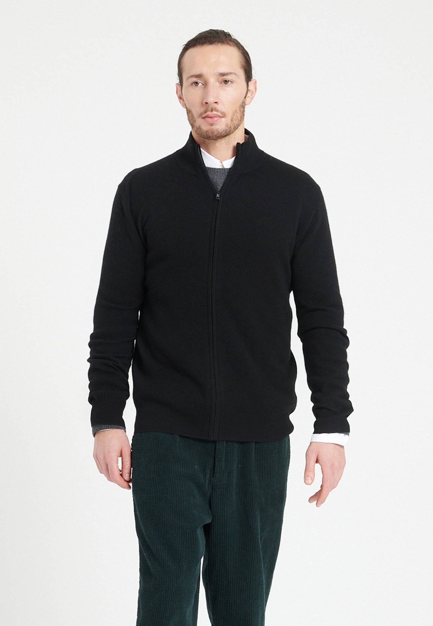 Gilet col montant zippé homme en cachemire noir - LUKE 8
