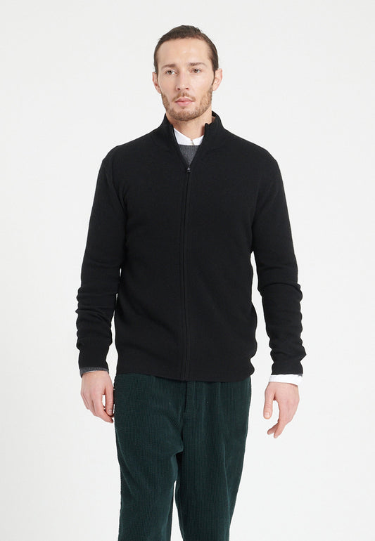 Gilet col montant zippé homme en cachemire noir - LUKE 8