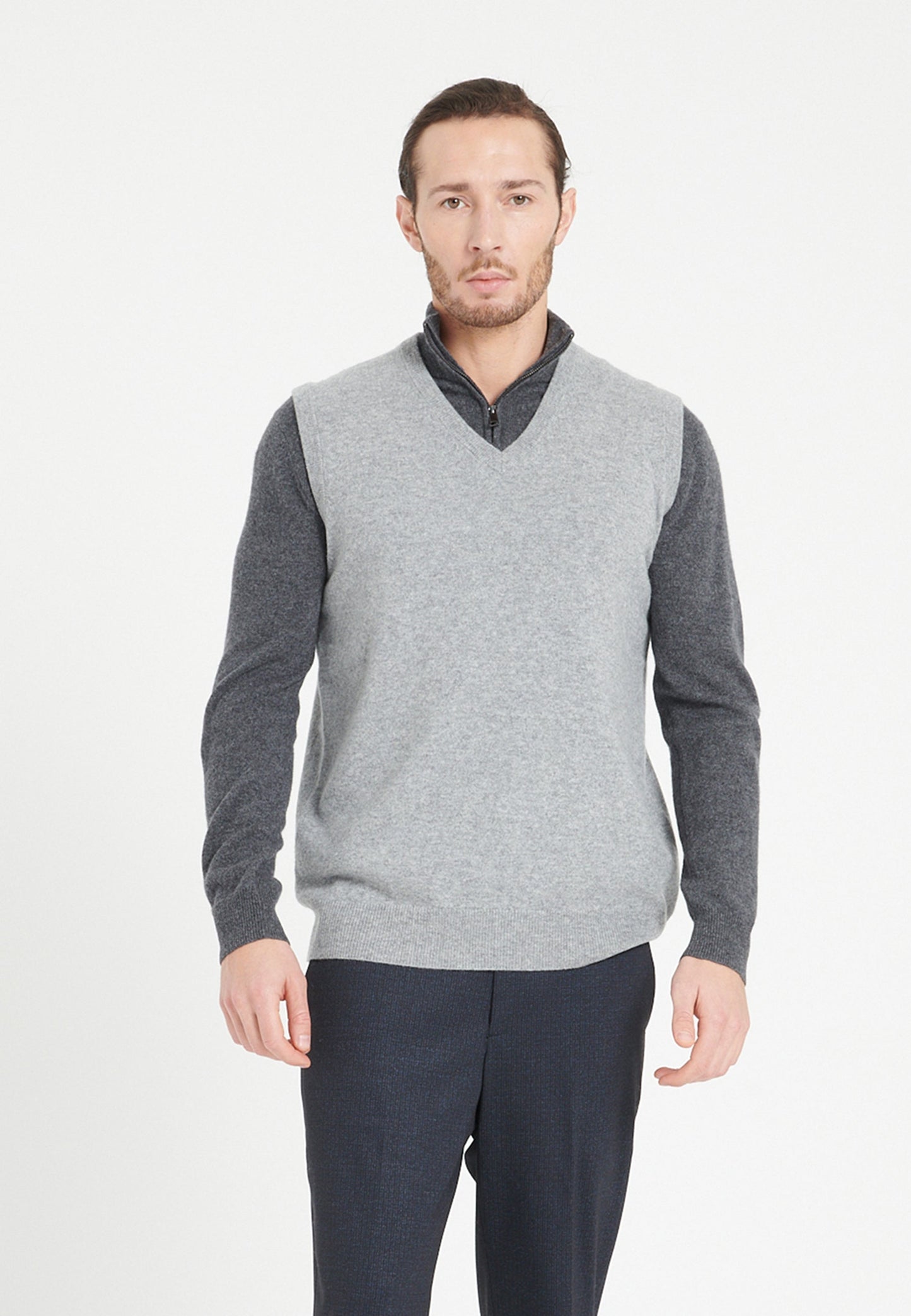 Gilet col V sans manches homme en cachemire gris clair - LUKE 9