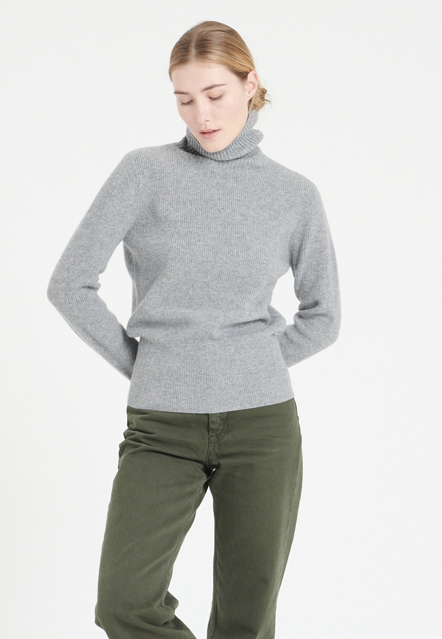 Pull col roulé femme en cachemire gris clair - LILLY 21