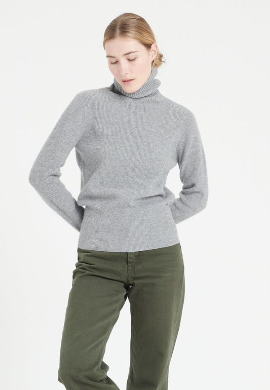 Pull col roulé femme en cachemire gris clair - LILLY 21