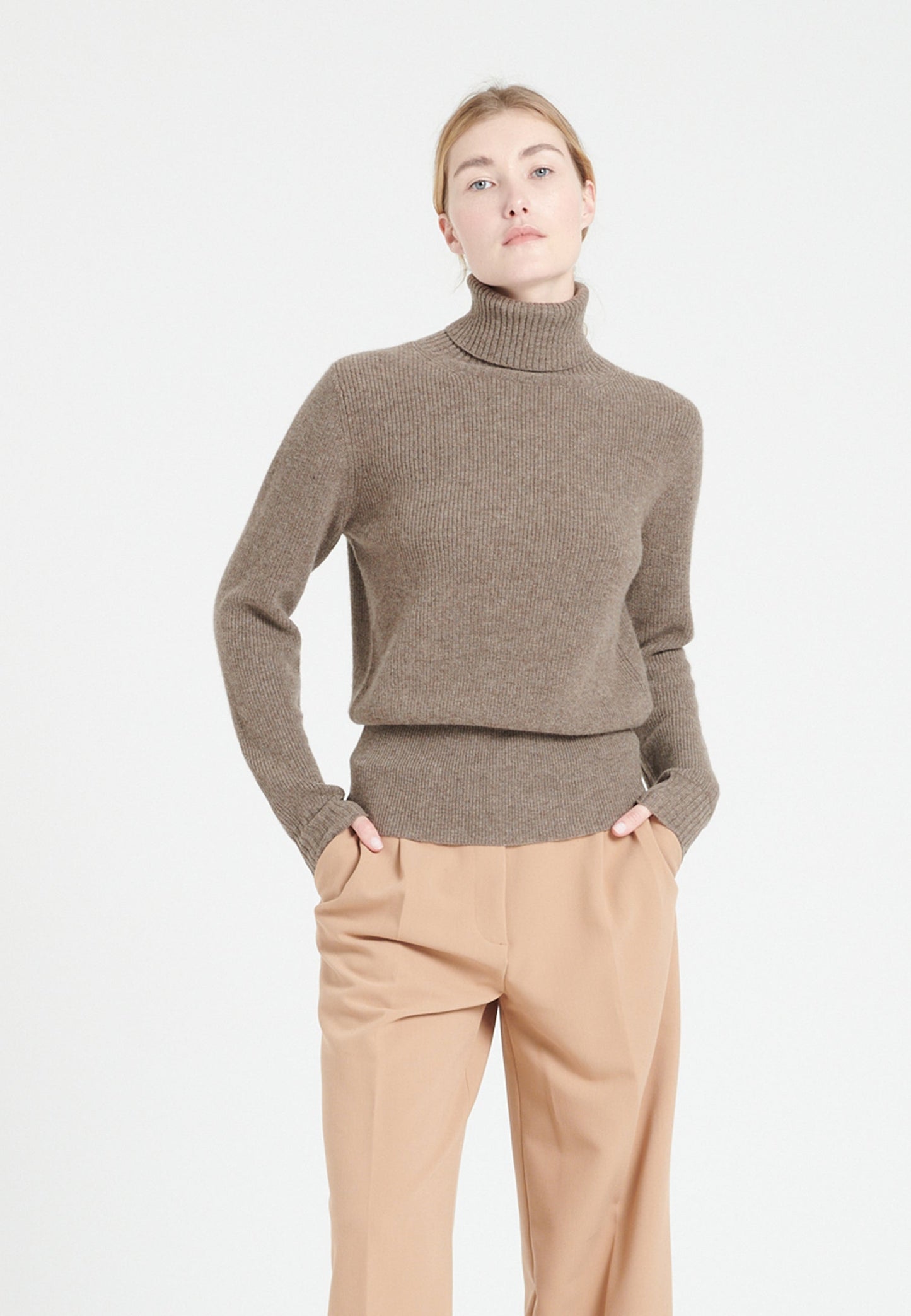 Pull col roulé femme en cachemire taupe - LILLY 21