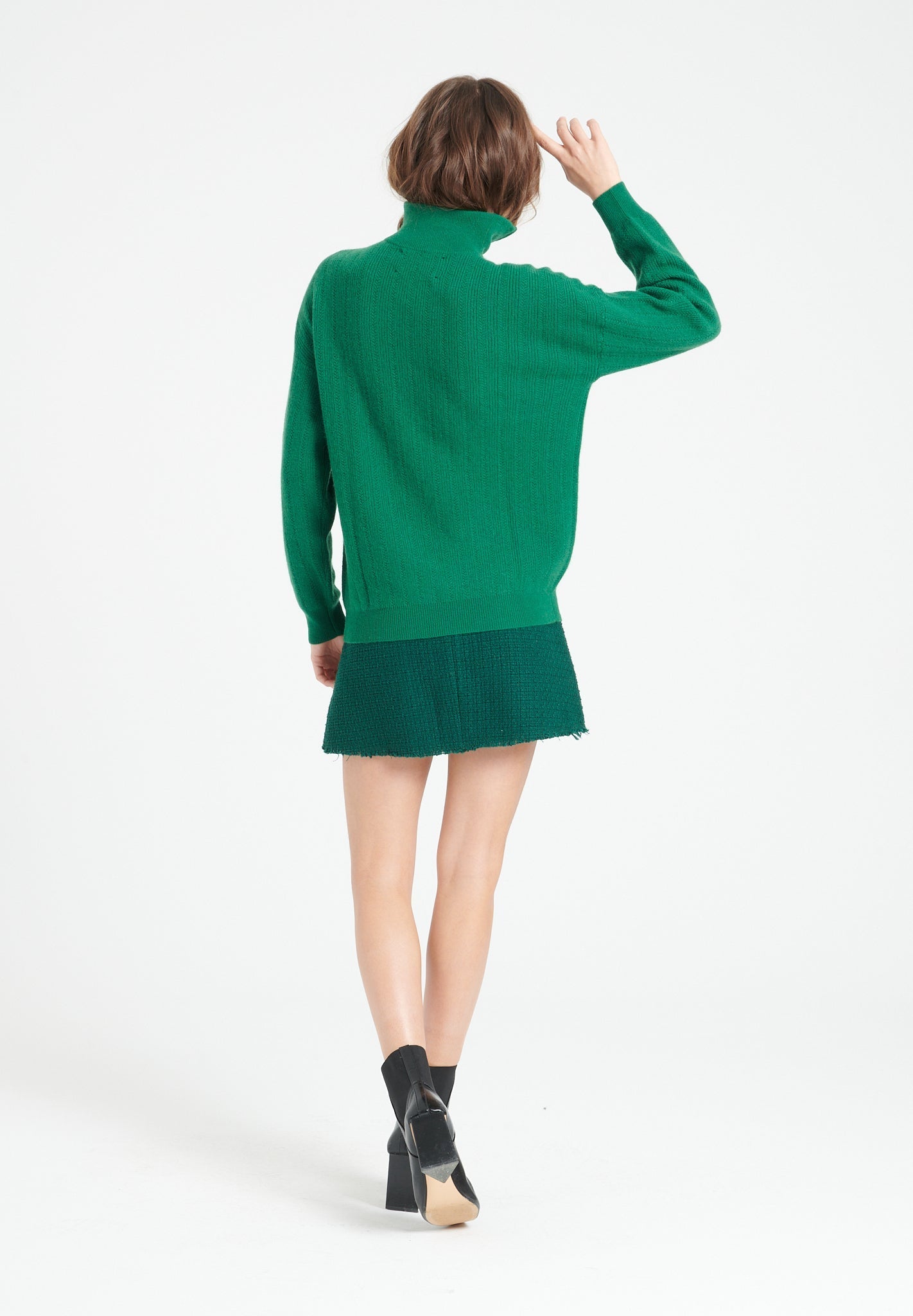 Pull col cheminé femme en cachemire vert émeraude - LILLY 28