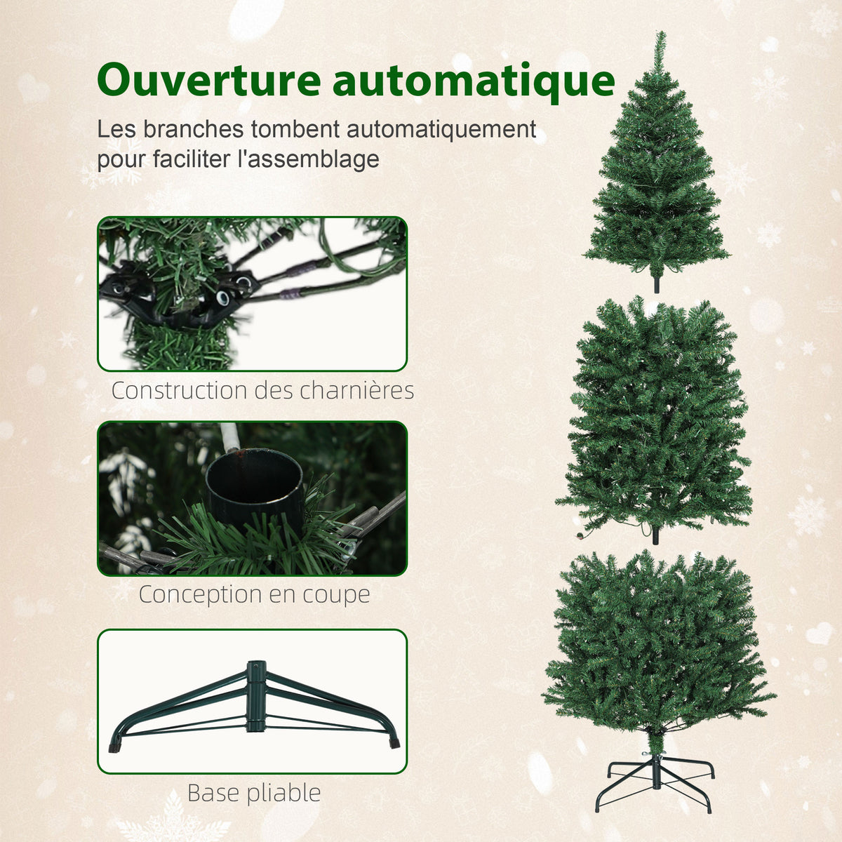 Sapin de Noël artificiel 180 cm, arbre de Noël, lumières LED synchronisées colorées et télécommande, 899 pointes, vert