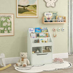 Bibliothèque étagère Multi-Rangement 3 étagères 2 niches Grand tiroir en bois Vert clair