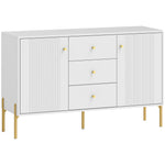 Buffet cuisine, meuble de rangement avec 2 portes, 3 tiroirs silencieux, 2 étagères réglables, 5 pieds en acier, blanc