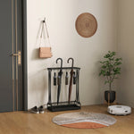 Steel Umbrella Stand with 21 Slots, 24 Hooks, Removable Drip Tray and Shelf, 50x24x68cm, Black